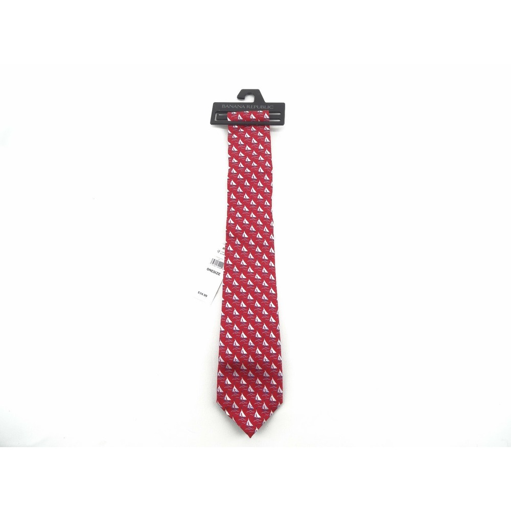 NWT Banana Republic Red‎ Sailboat Print 100% Silk Tie Necktie